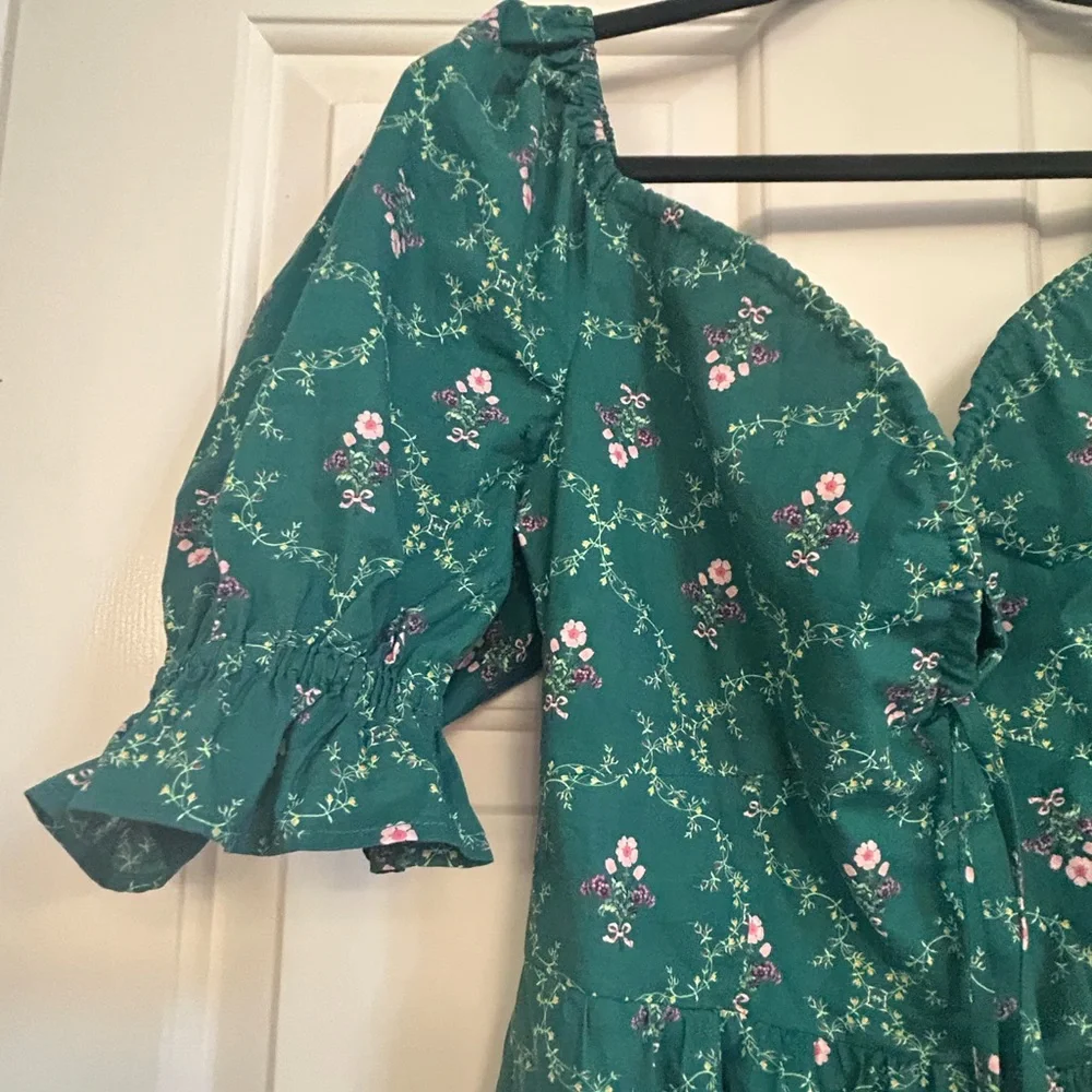 Hill House The Ophelia midi pocketed dress in Emerald Trellis print Small *FLAW - Picture 3 of 13